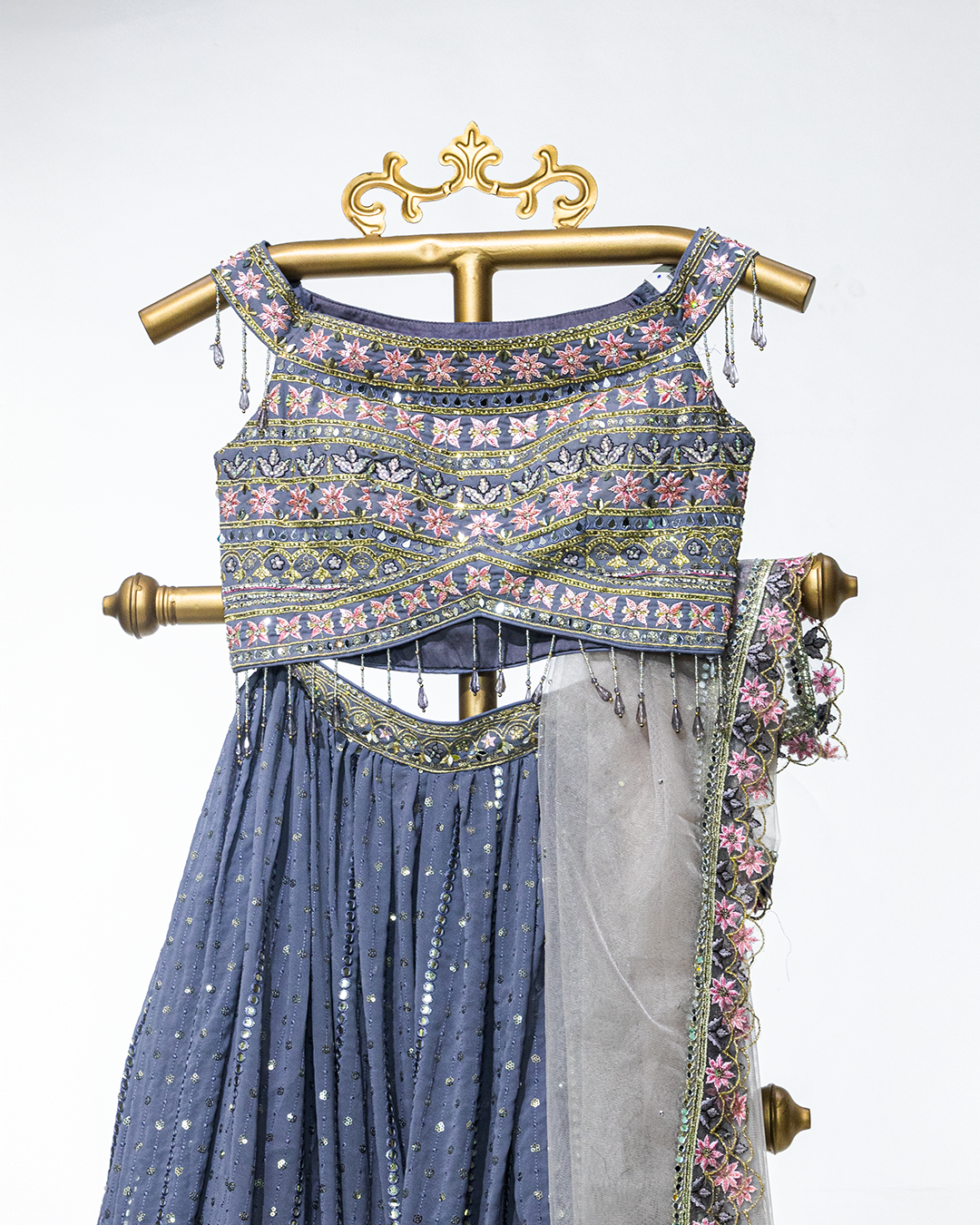 Light Blue Heavy Embroidered Georgette Readymade Lehenga