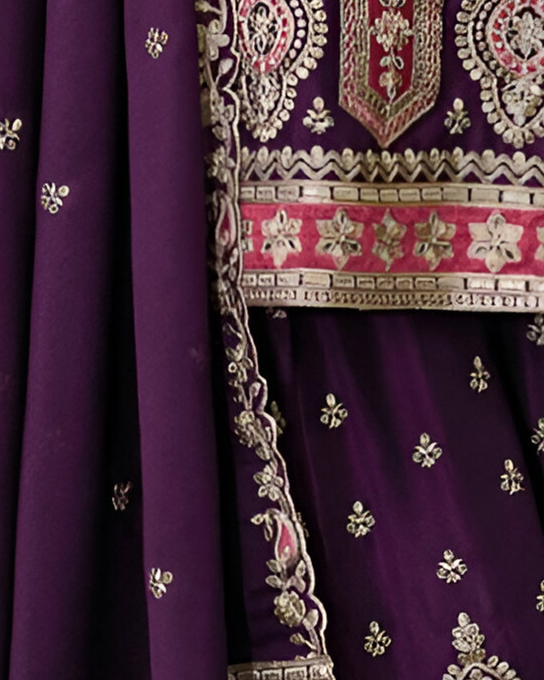 Purple Embroidered Heavy Chinon Readymade Sharara Set