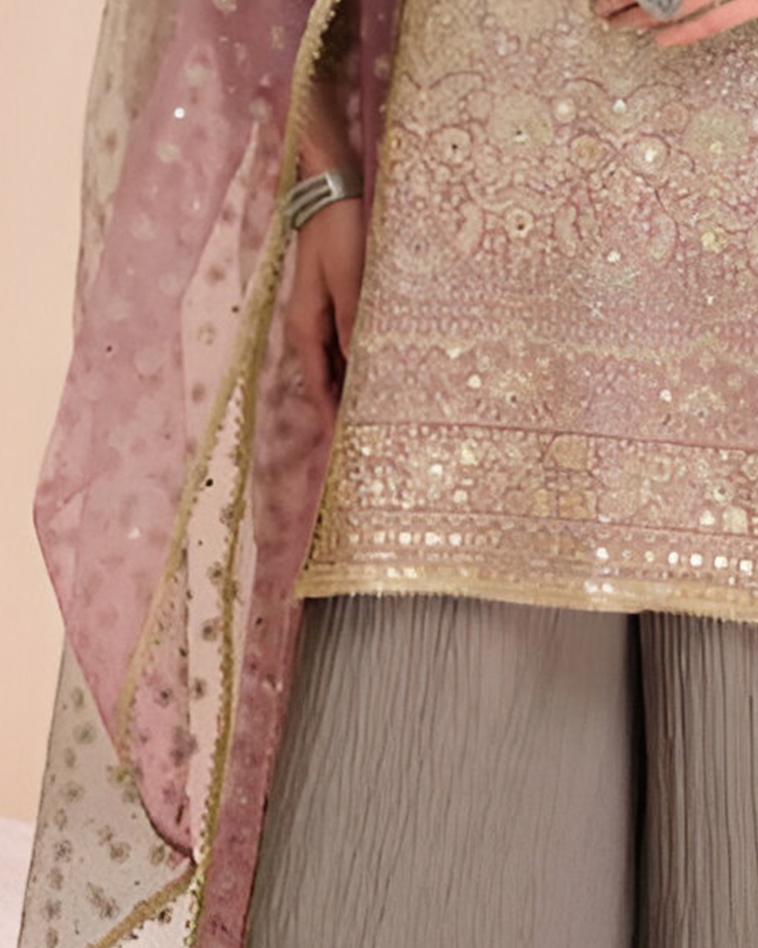 Beige Heavy Embroidered Readymade Sharara Set