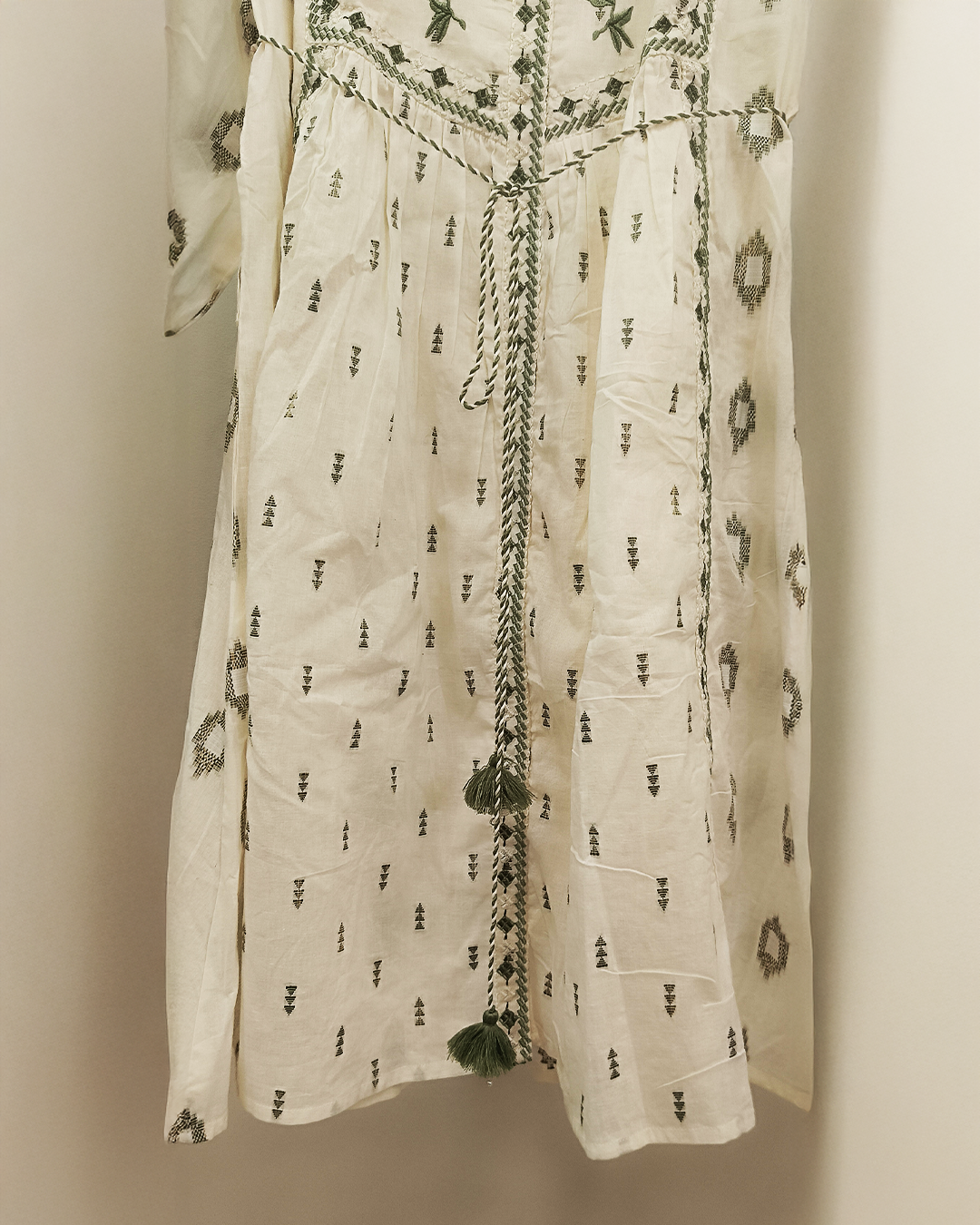 White And Green Pure Cotton Readymade Short Frocks
