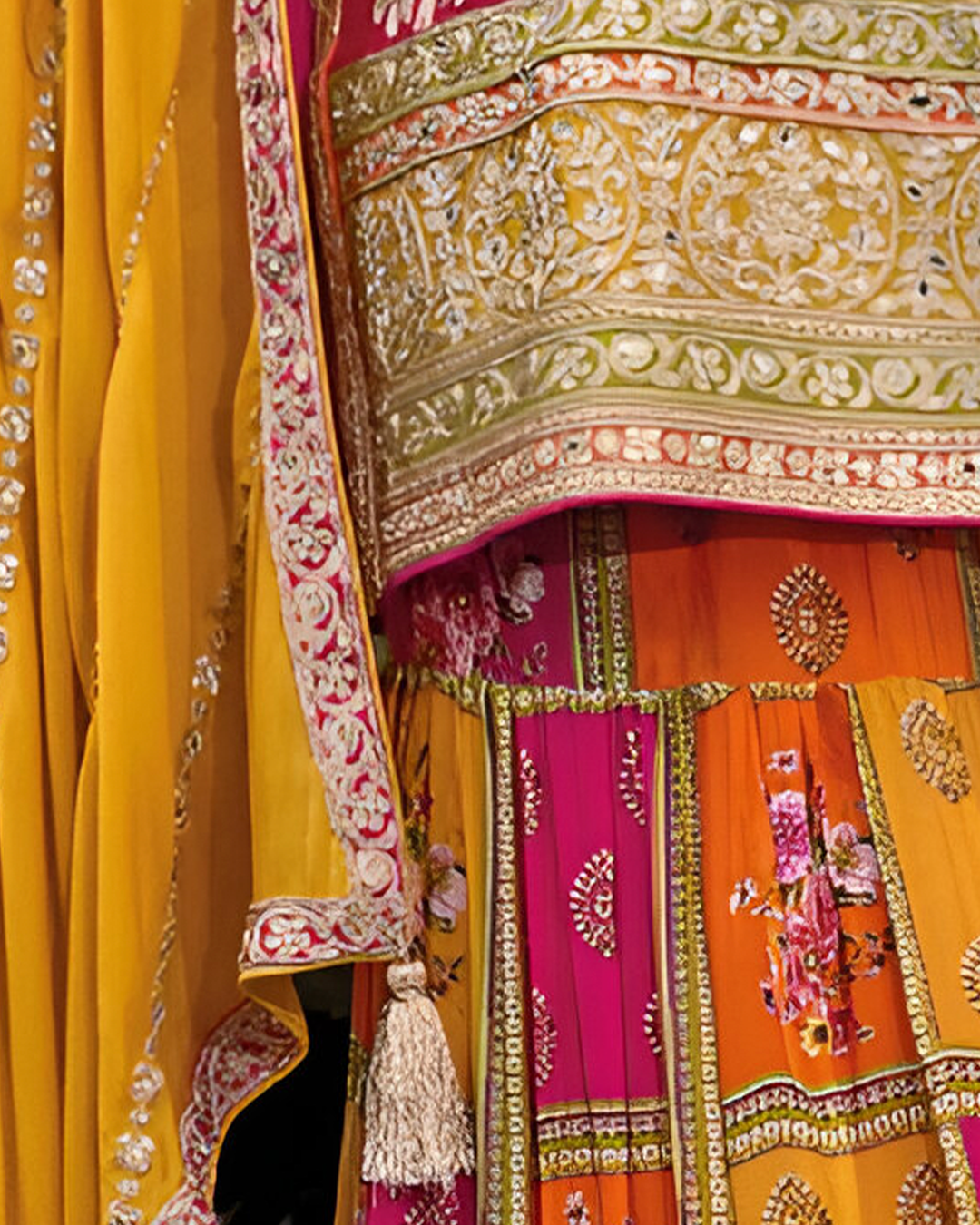 Multicolour Pink Embroidered Heavy Chinon Readymade Sharara Set