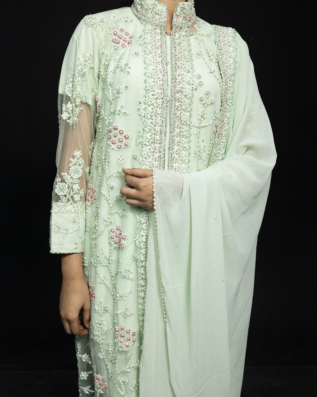 Pista Green Heavy Embroidered Georgette Readymade Pakistani Salwar Suit