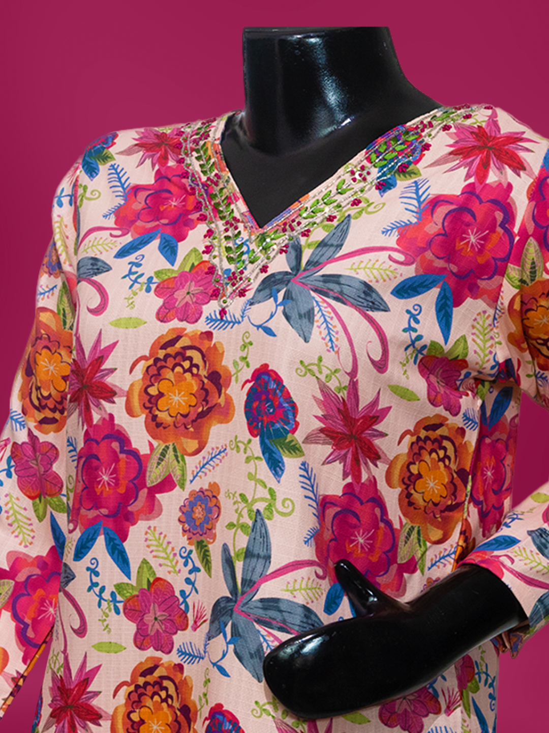Light Pink Floral Printed Chanderi Silk Readymade Co-Ord Set