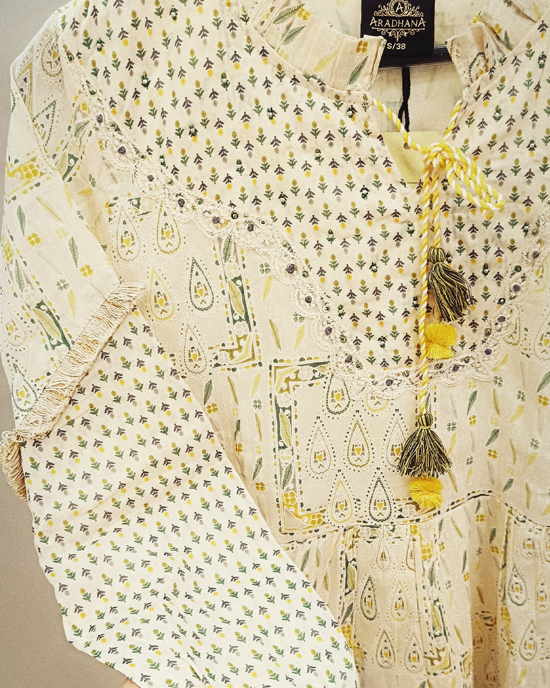 White And Green Pure Cotton Readymade Short Frocks