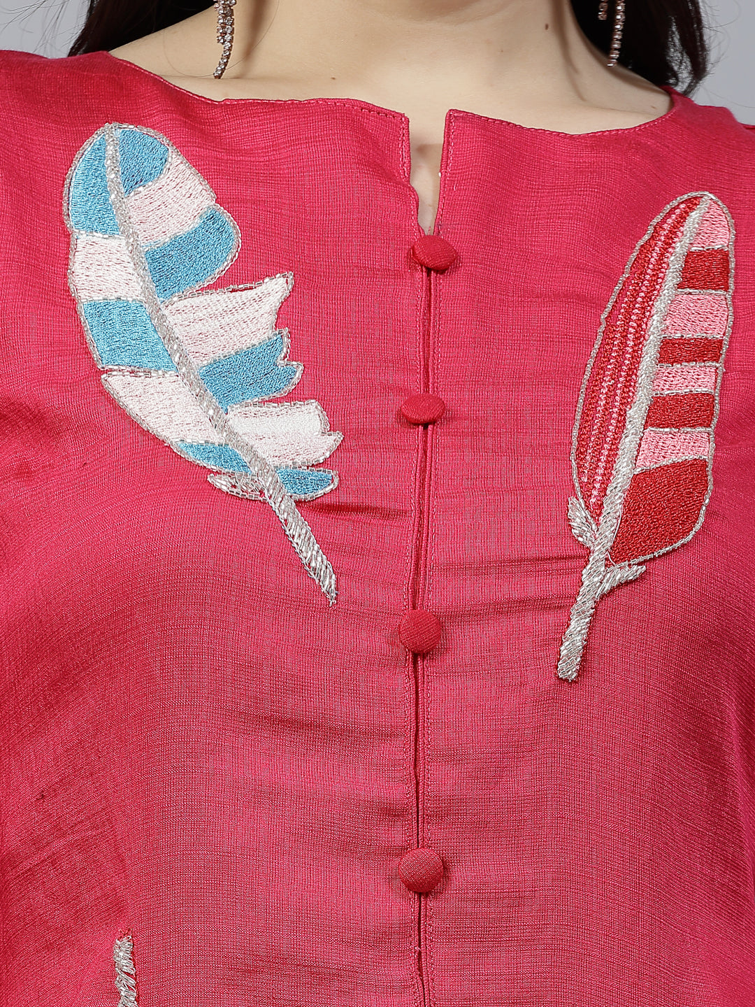 Rani Color Hand Embroidered Pure Cotton Ready Made Co-Ord Set