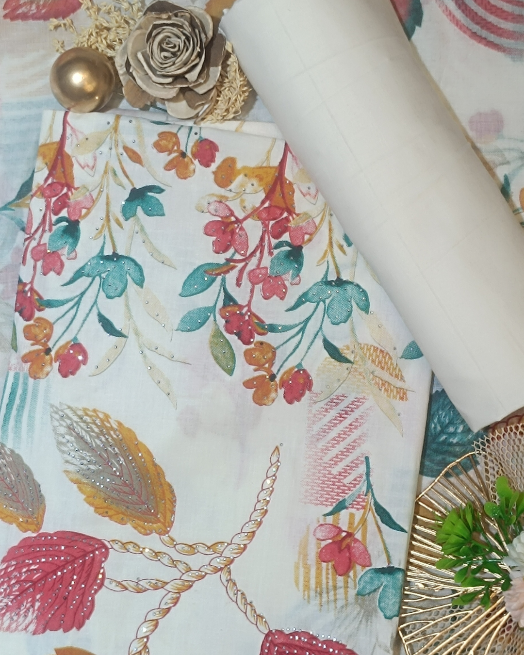 White Mal Cotton printed fabric Unstitched Salwar Suit