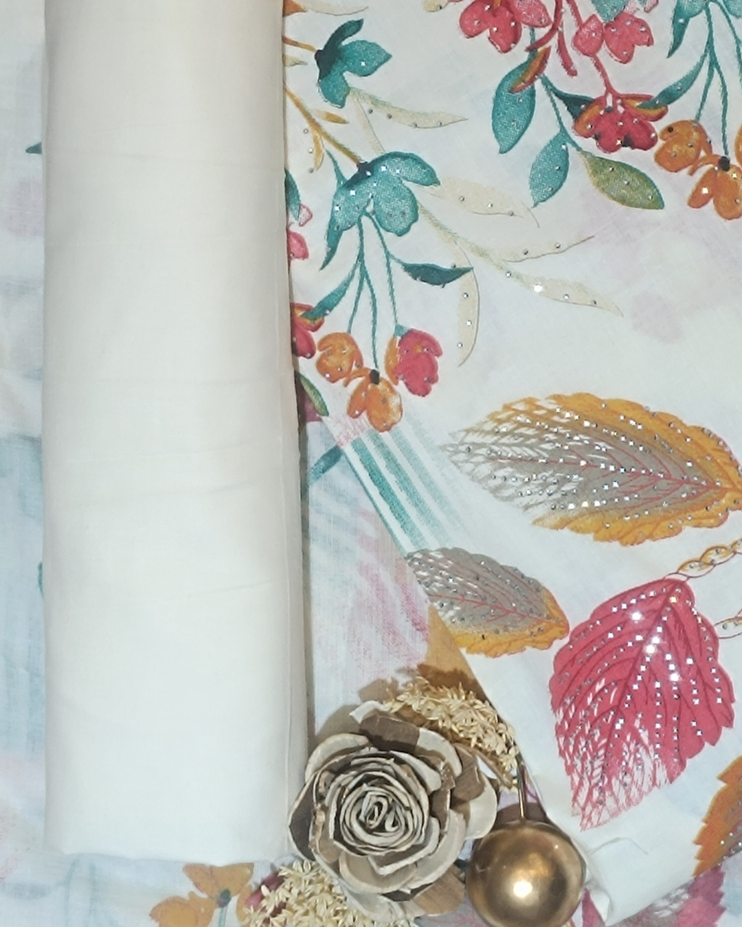 White Mal Cotton printed fabric Unstitched Salwar Suit