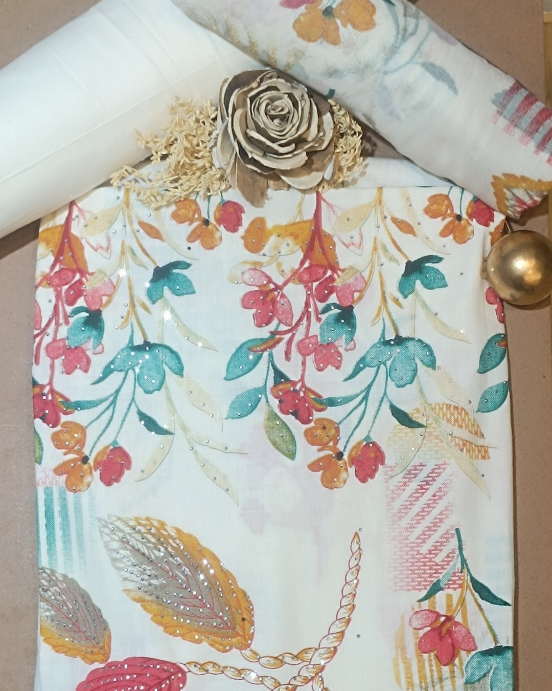 White Mal Cotton printed fabric Unstitched Salwar Suit