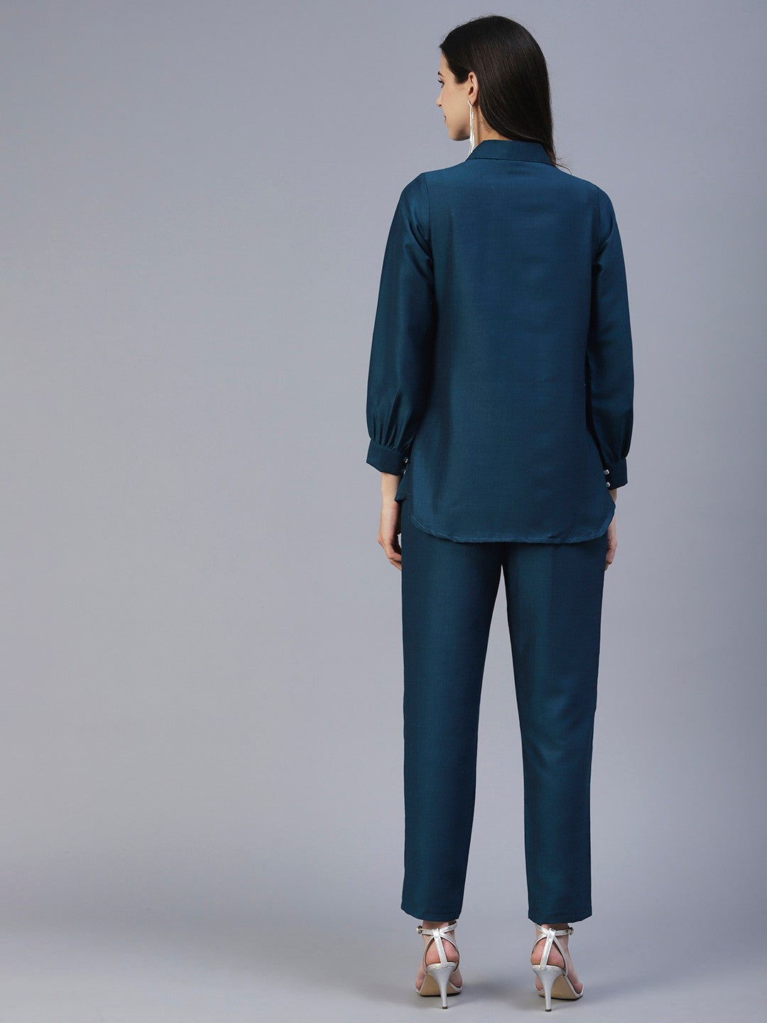 Peacock Blue Hand Embroided Vatican Fabric Ready Co-Ord Set