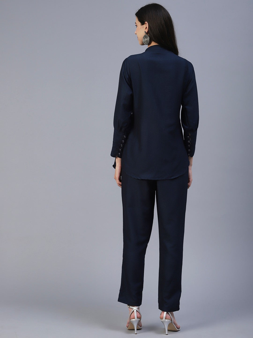 Navy Blue Hand Embroided Vatican Fabric Ready Co-Ord Set