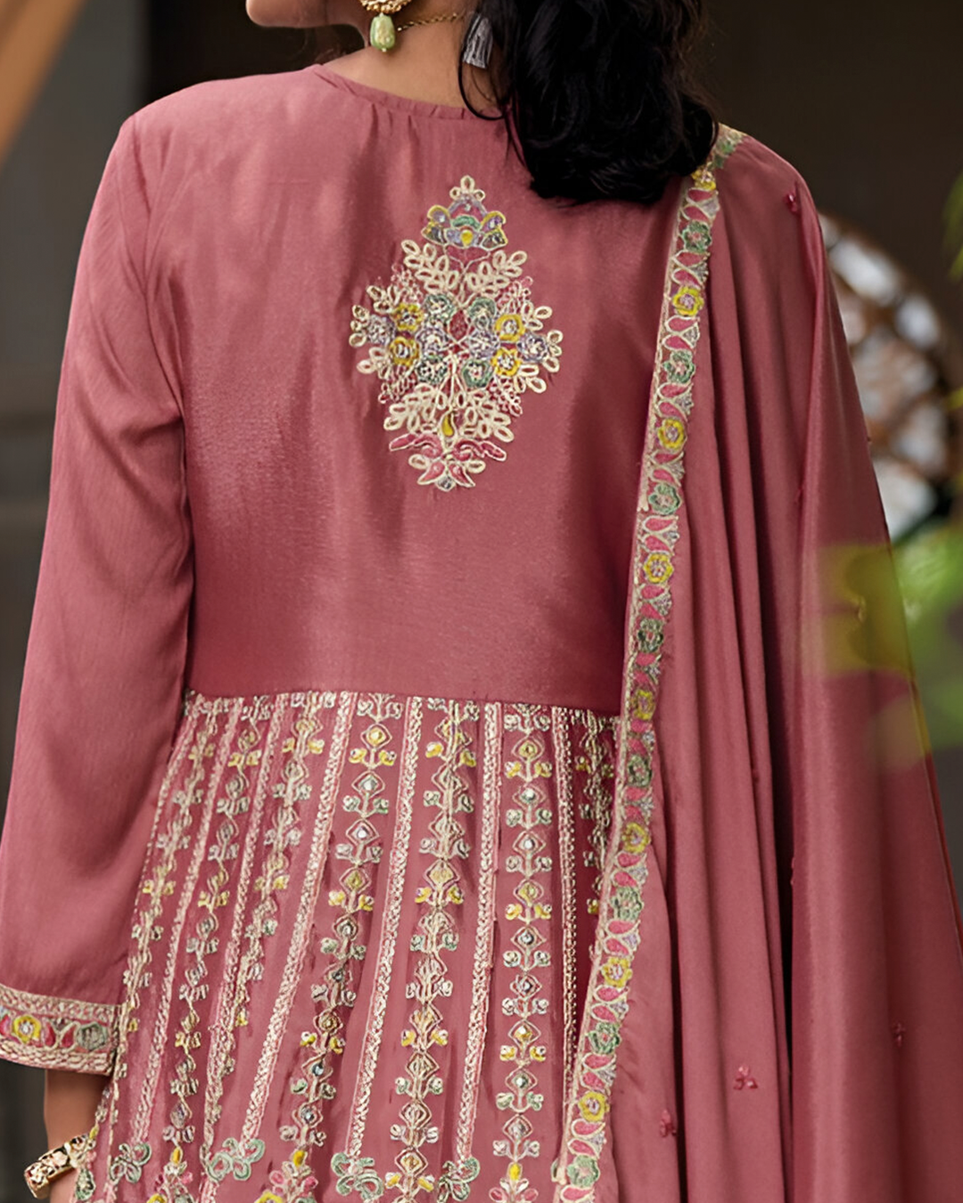 Light Pink Emboidery Heavy Chinon Readymade Sharara Set