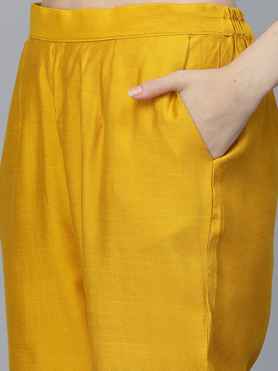 Mustard Color Hand Embroidered Viscose Rayon Ready Made Co-Ord Set