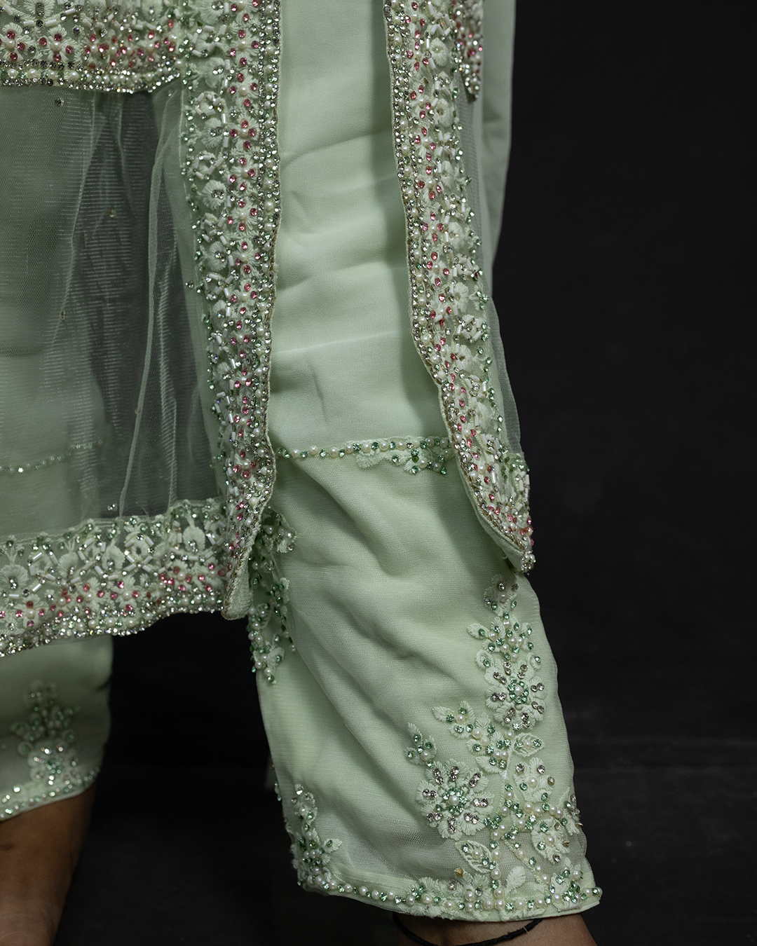 Pista Green Heavy Embroidered Georgette Readymade Pakistani Salwar Suit