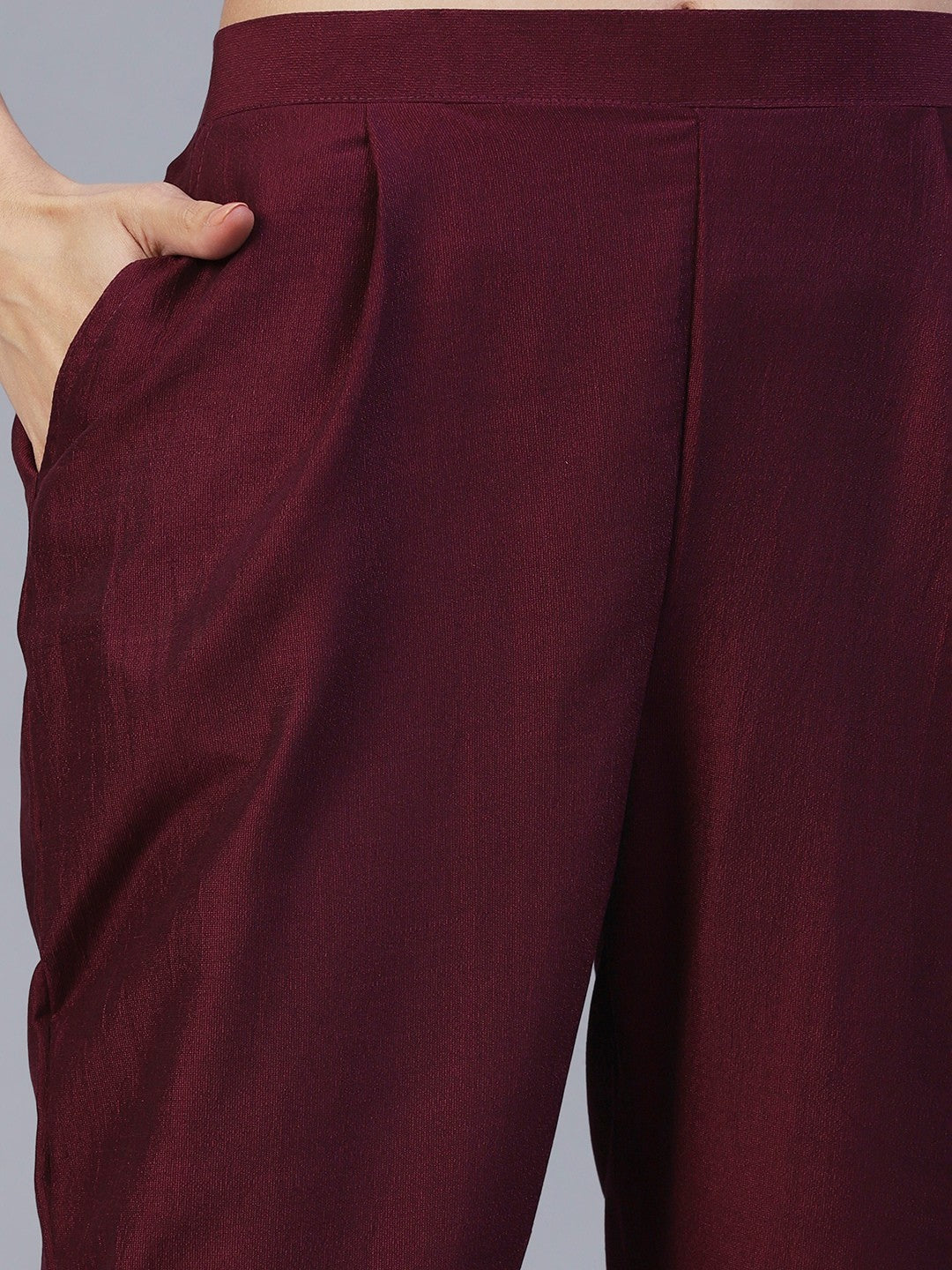 Wine Color Hand Embroided Vatican Fabric Ready Co-Ord Set