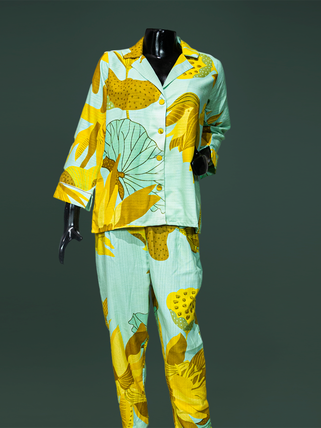 Light Green Floral Printed Linen Fabric Readymade Co-Ord Set:
