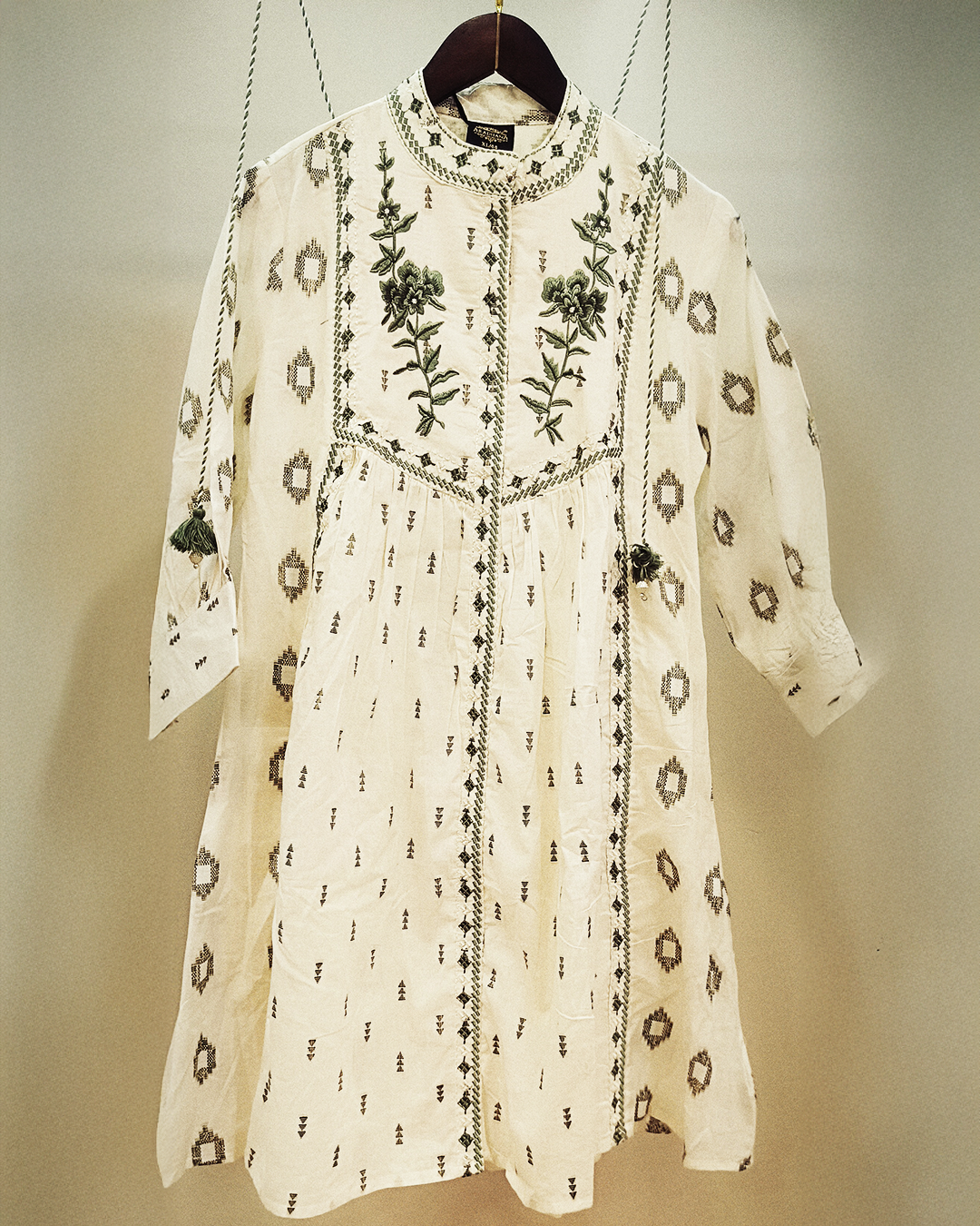 White And Green Pure Cotton Readymade Short Frocks