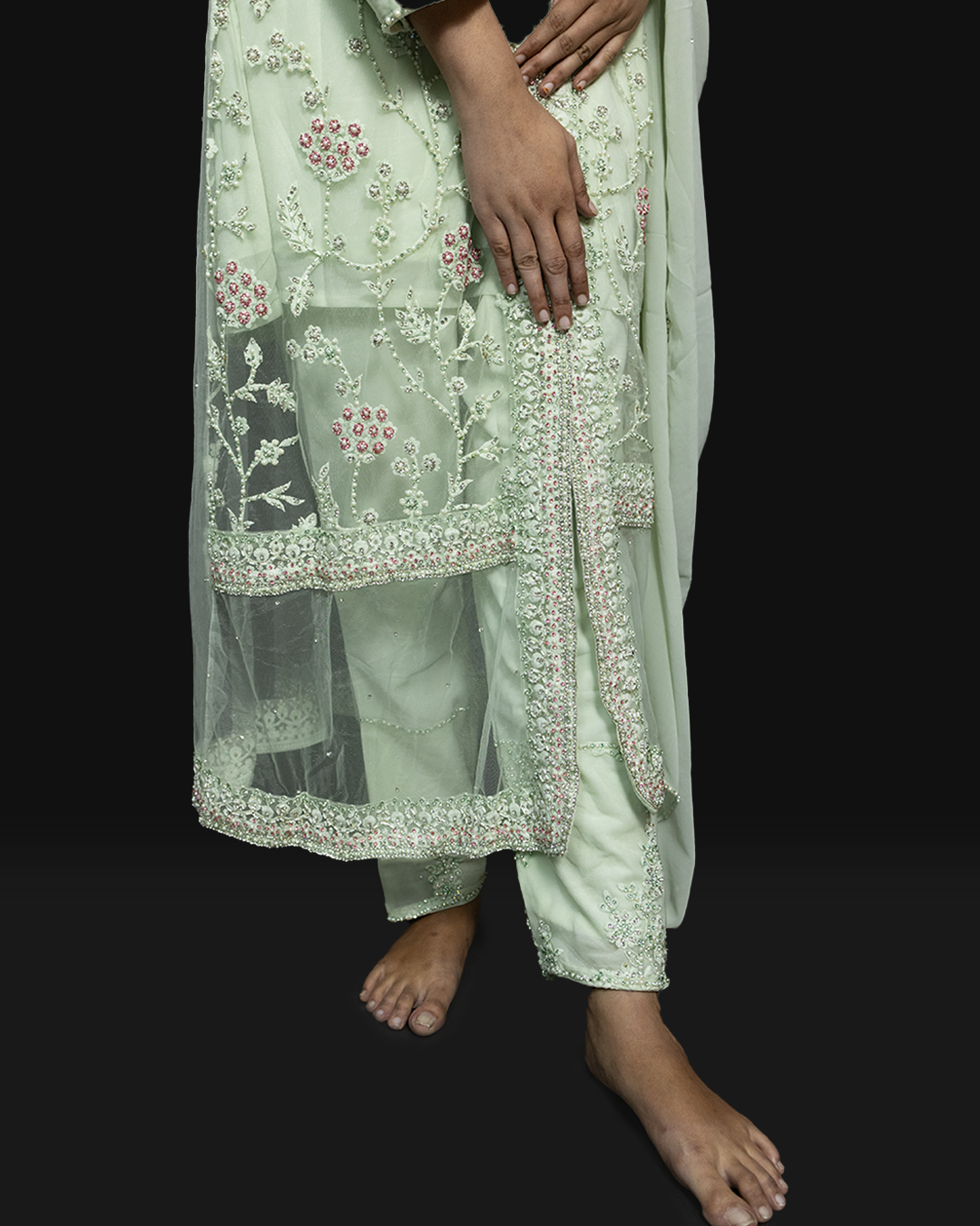 Pista Green Heavy Embroidered Georgette Readymade Pakistani Salwar Suit