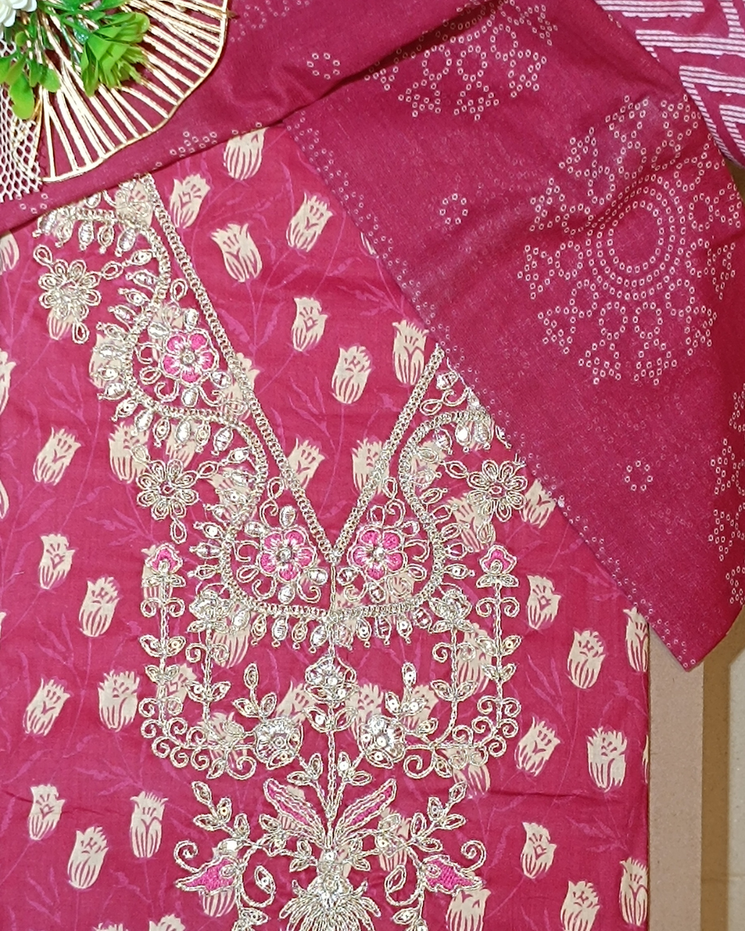 Maroon Mal Cotton printed fabric Unstitched Salwar Suit