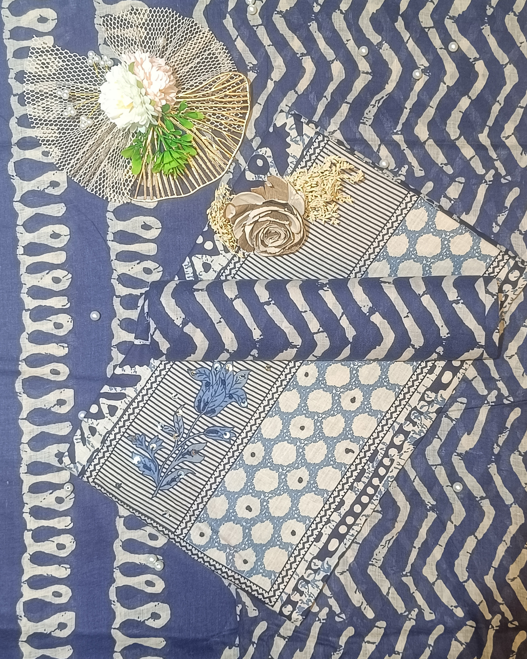 Blue And White Mal Cotton printed fabric Unstitched Salwar Suit