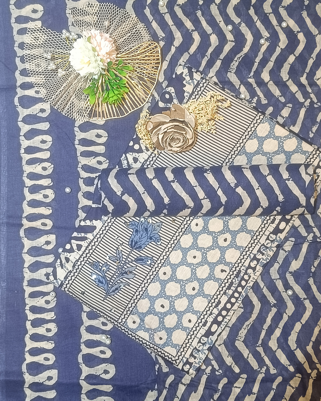 Blue And White Mal Cotton printed fabric Unstitched Salwar Suit