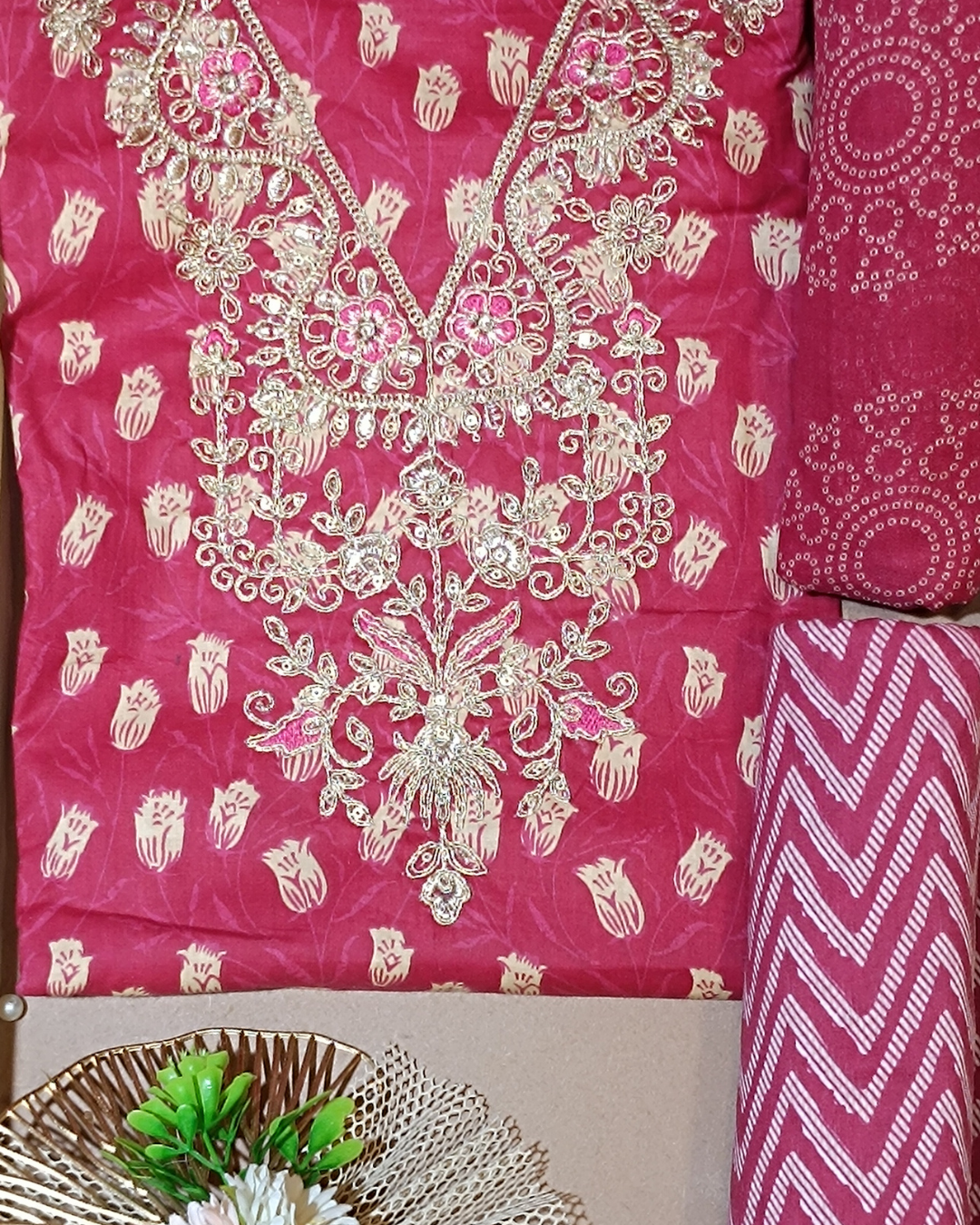 Maroon Mal Cotton printed fabric Unstitched Salwar Suit