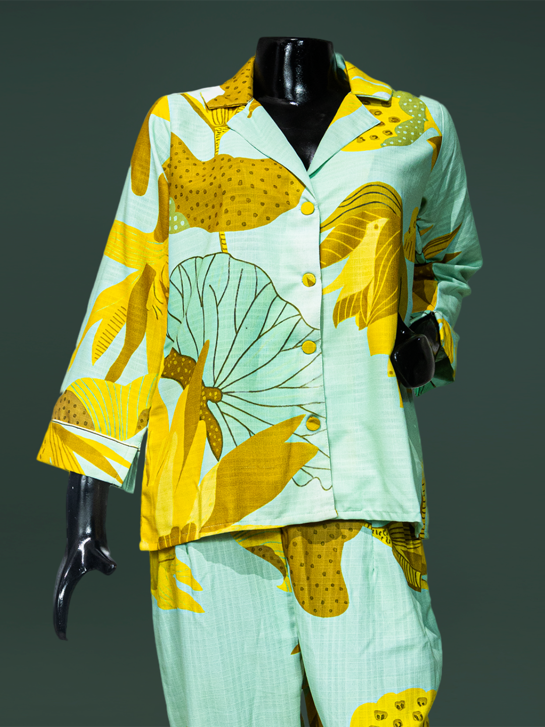 Light Green Floral Printed Linen Fabric Readymade Co-Ord Set:
