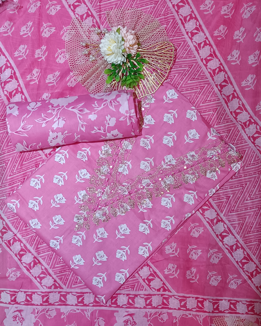 Pink Mal Cotton printed fabric Unstitched Salwar Suit