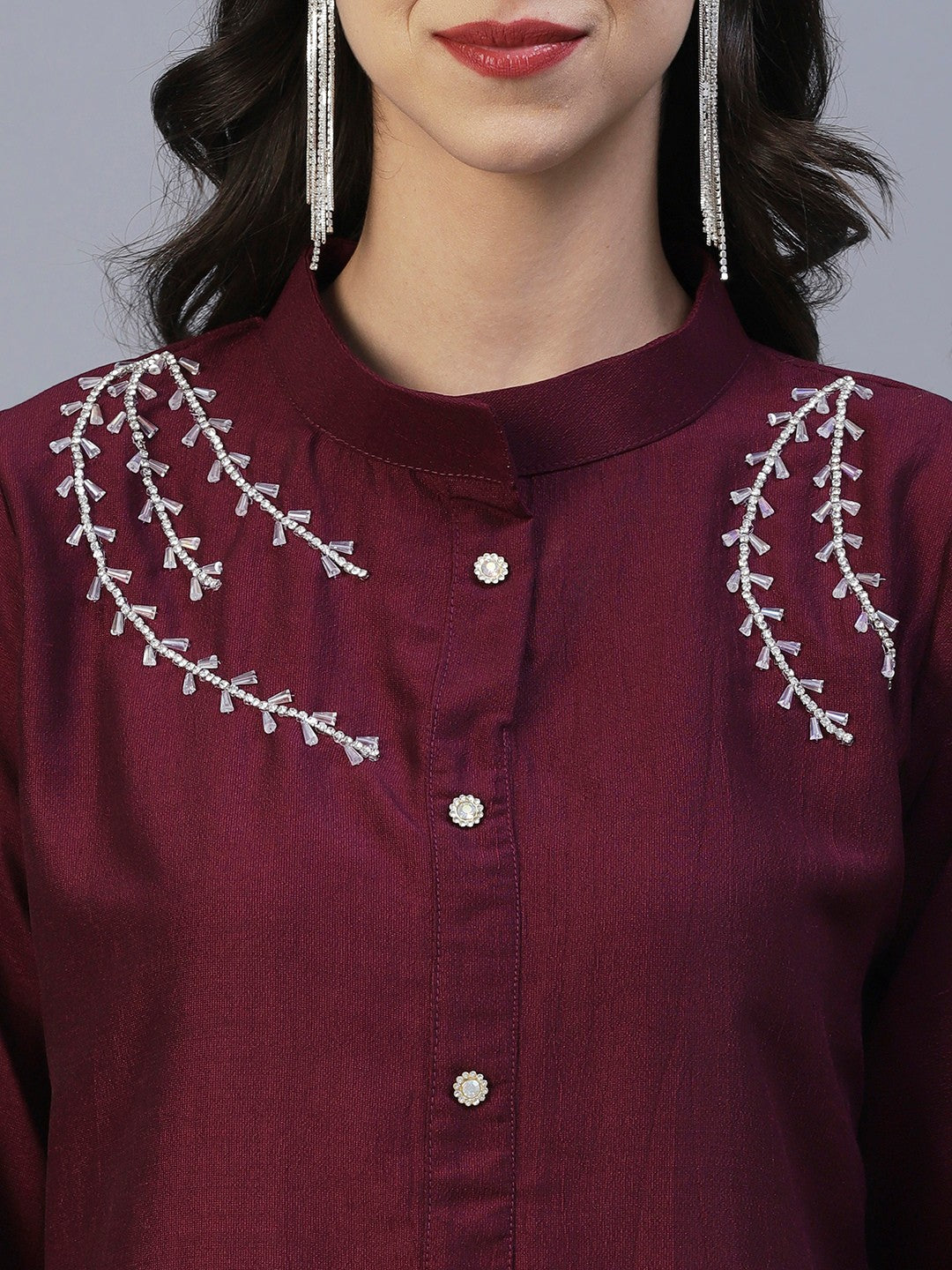 Wine Color Hand Embroided Vatican Fabric Ready Co-Ord Set