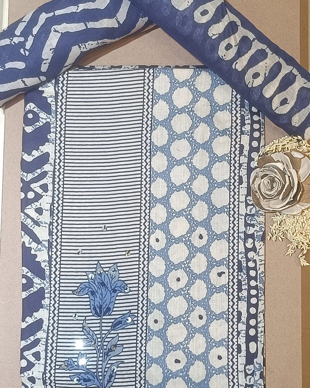Blue And White Mal Cotton printed fabric Unstitched Salwar Suit