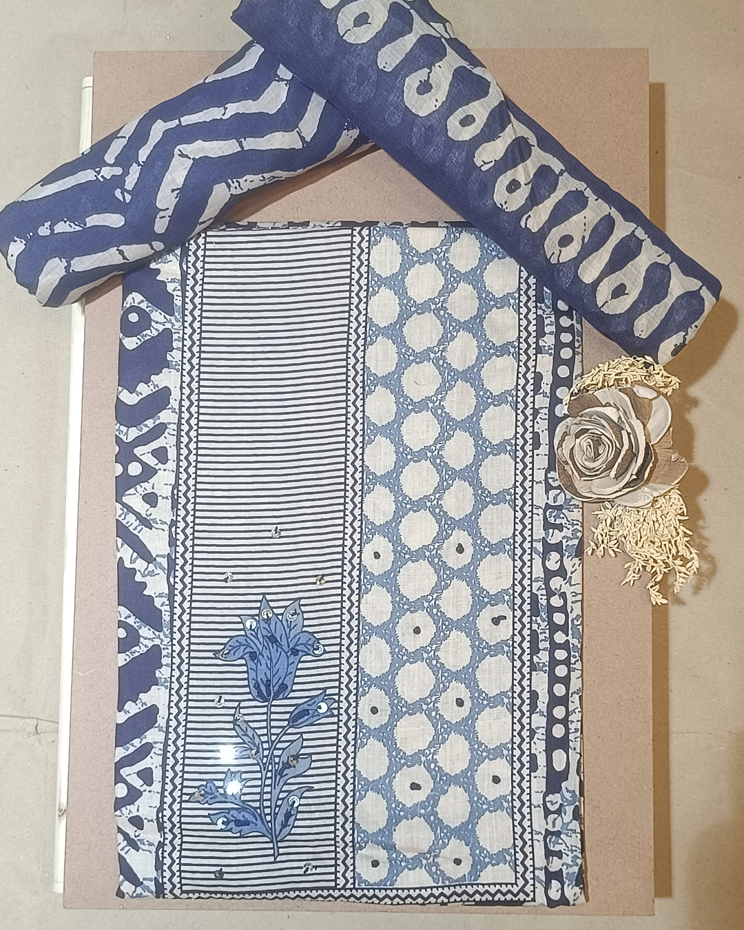Blue And White Mal Cotton printed fabric Unstitched Salwar Suit