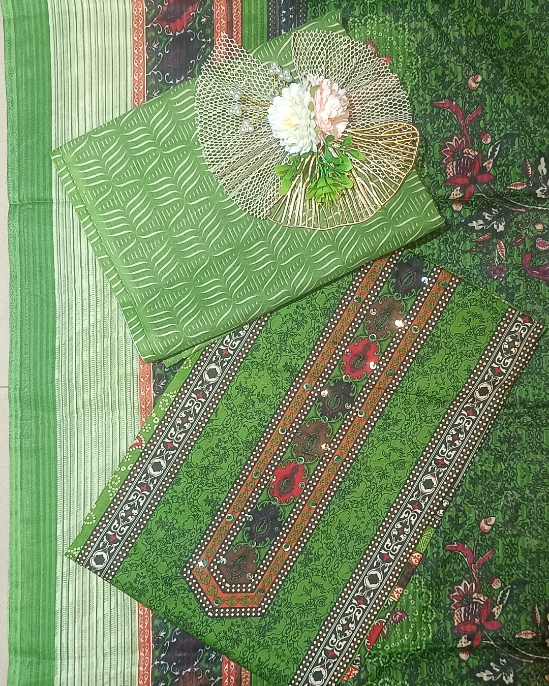 Green Mal Cotton printed fabric Unstitched Salwar Suit
