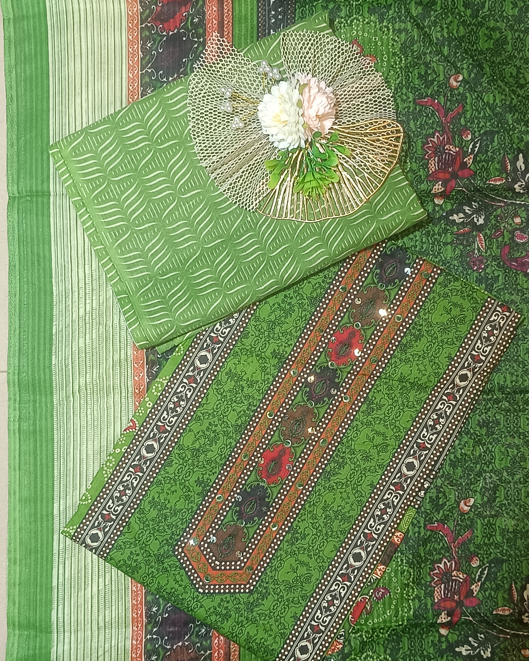 Green Mal Cotton printed fabric Unstitched Salwar Suit