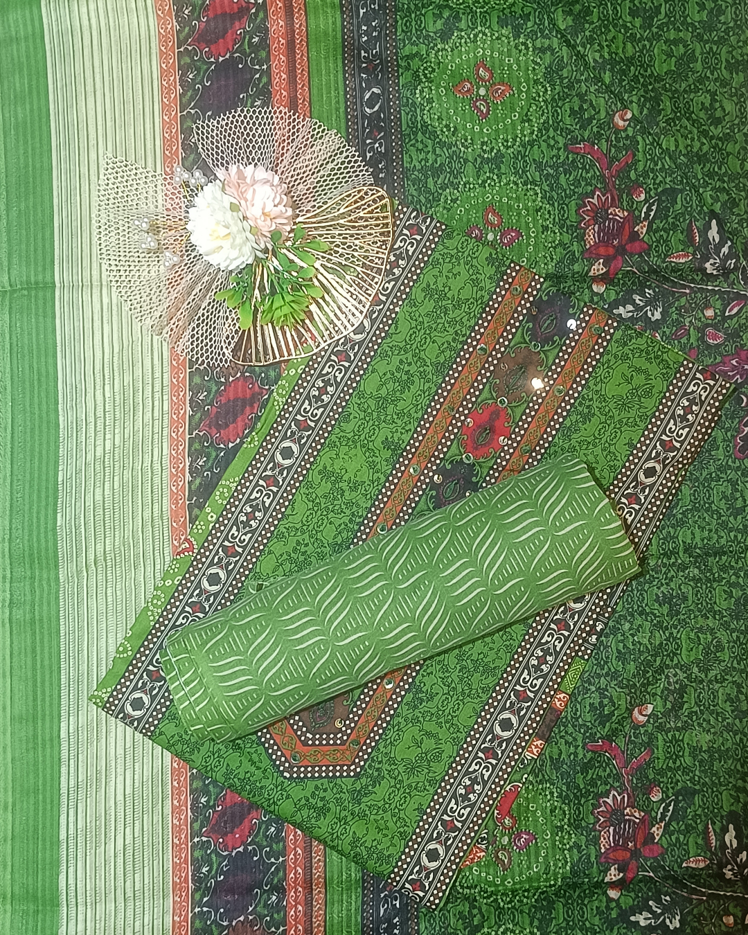 Green Mal Cotton printed fabric Unstitched Salwar Suit