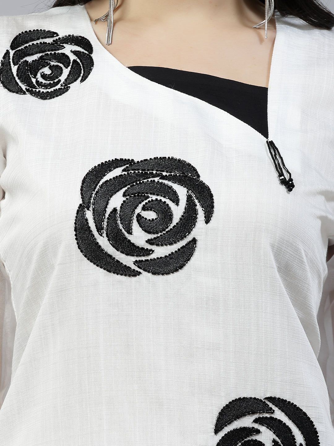 White Hand Embroidered Pure Cotton Readymade Co-Ord Set