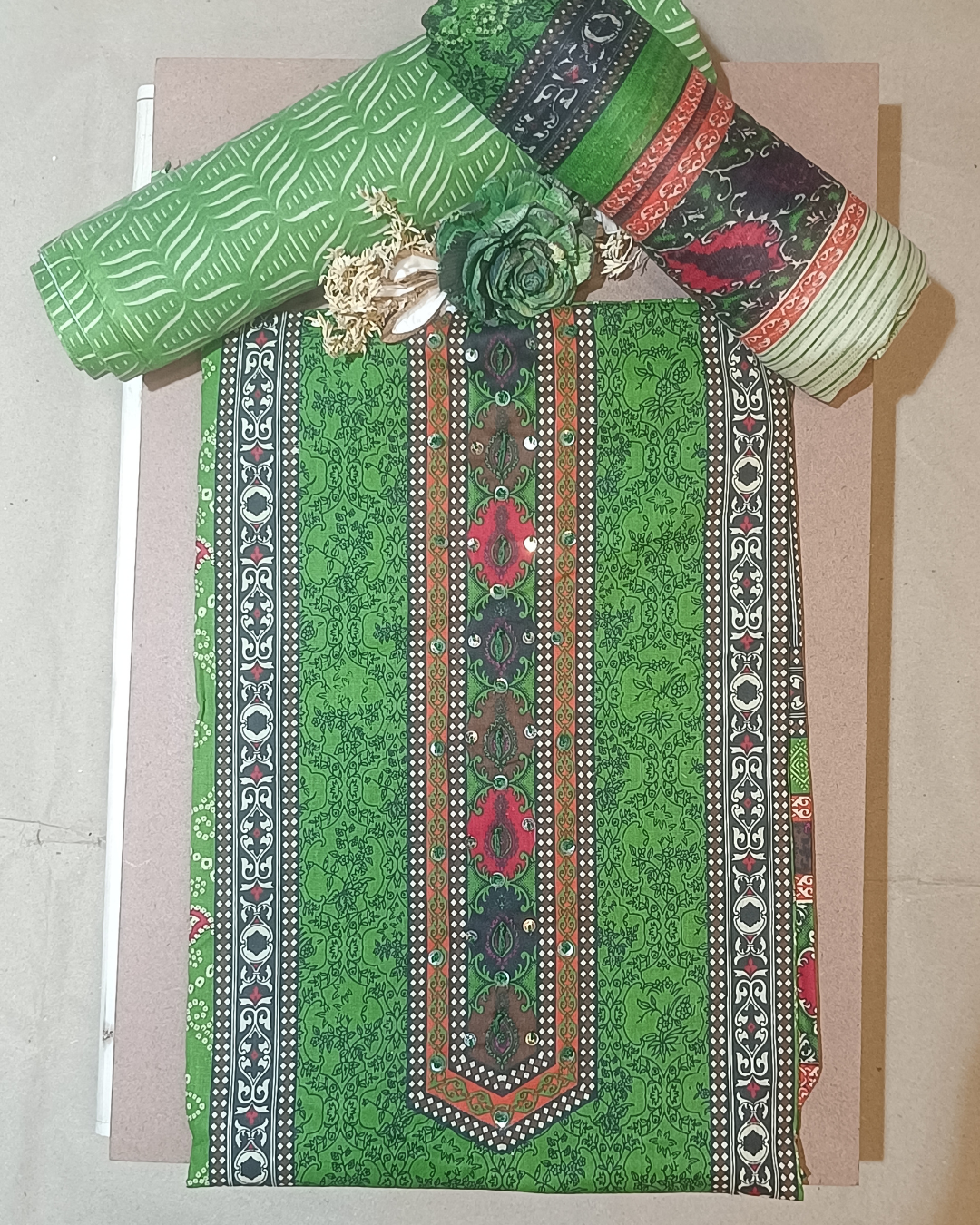 Green Mal Cotton printed fabric Unstitched Salwar Suit