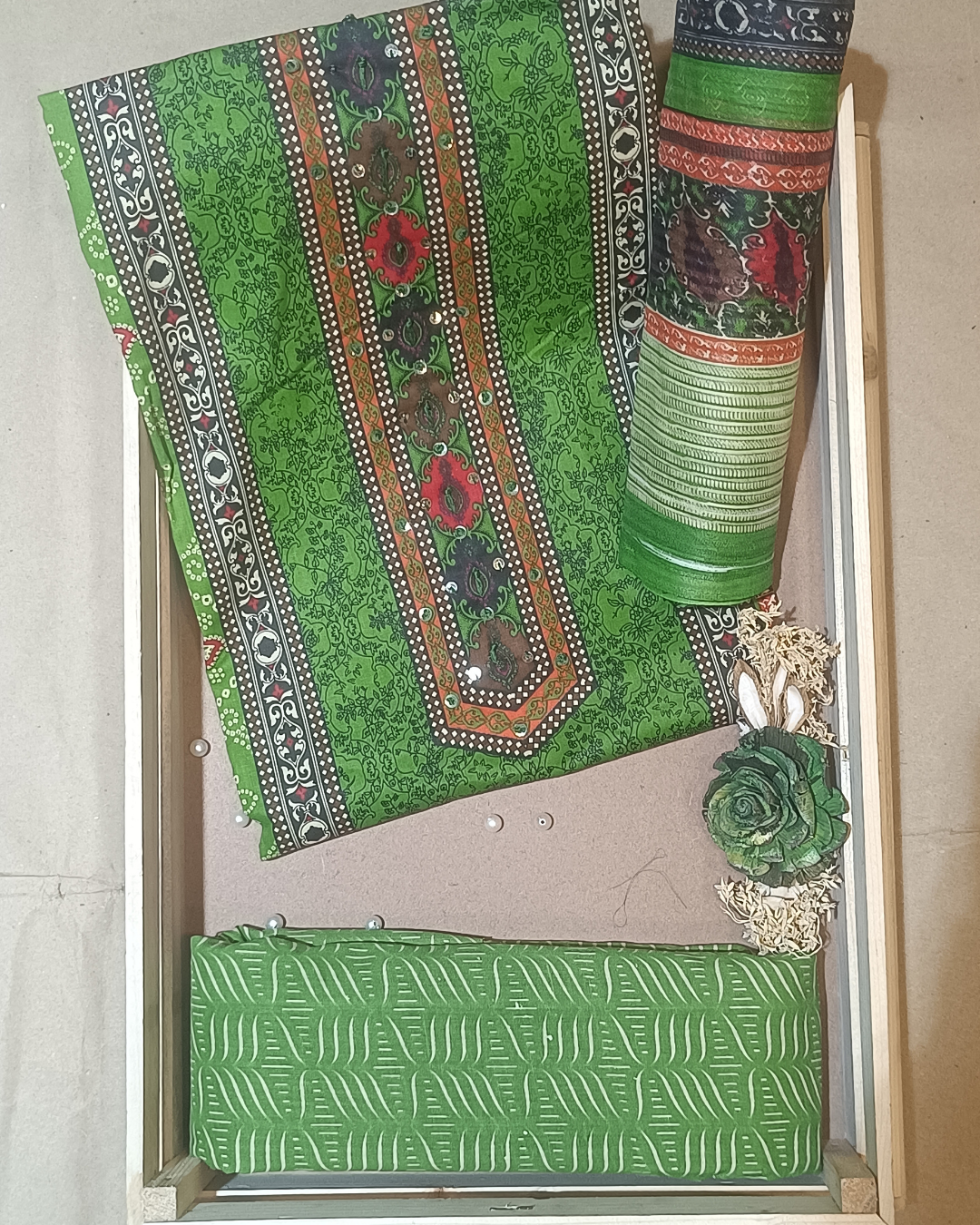 Green Mal Cotton printed fabric Unstitched Salwar Suit