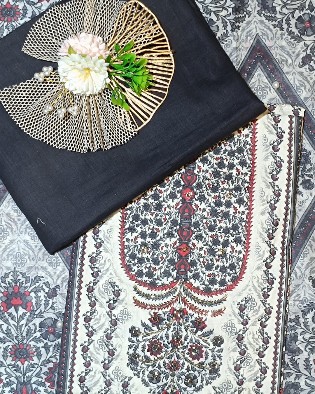 Dark Blue Mal Cotton printed fabric Unstitched Salwar Suit
