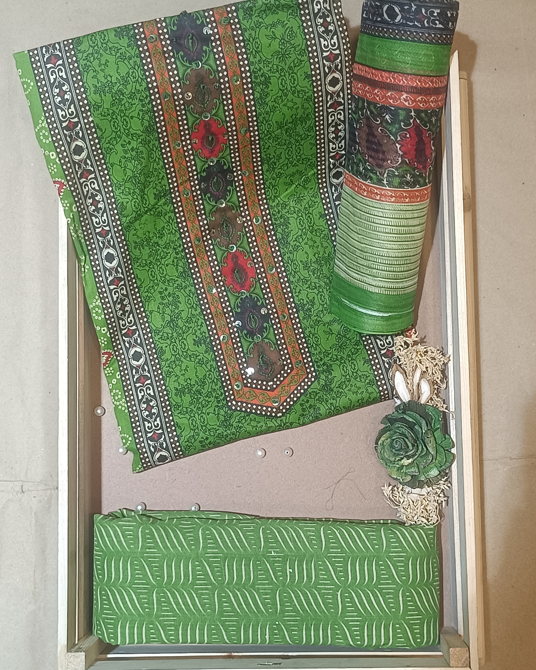 Green Mal Cotton printed fabric Unstitched Salwar Suit