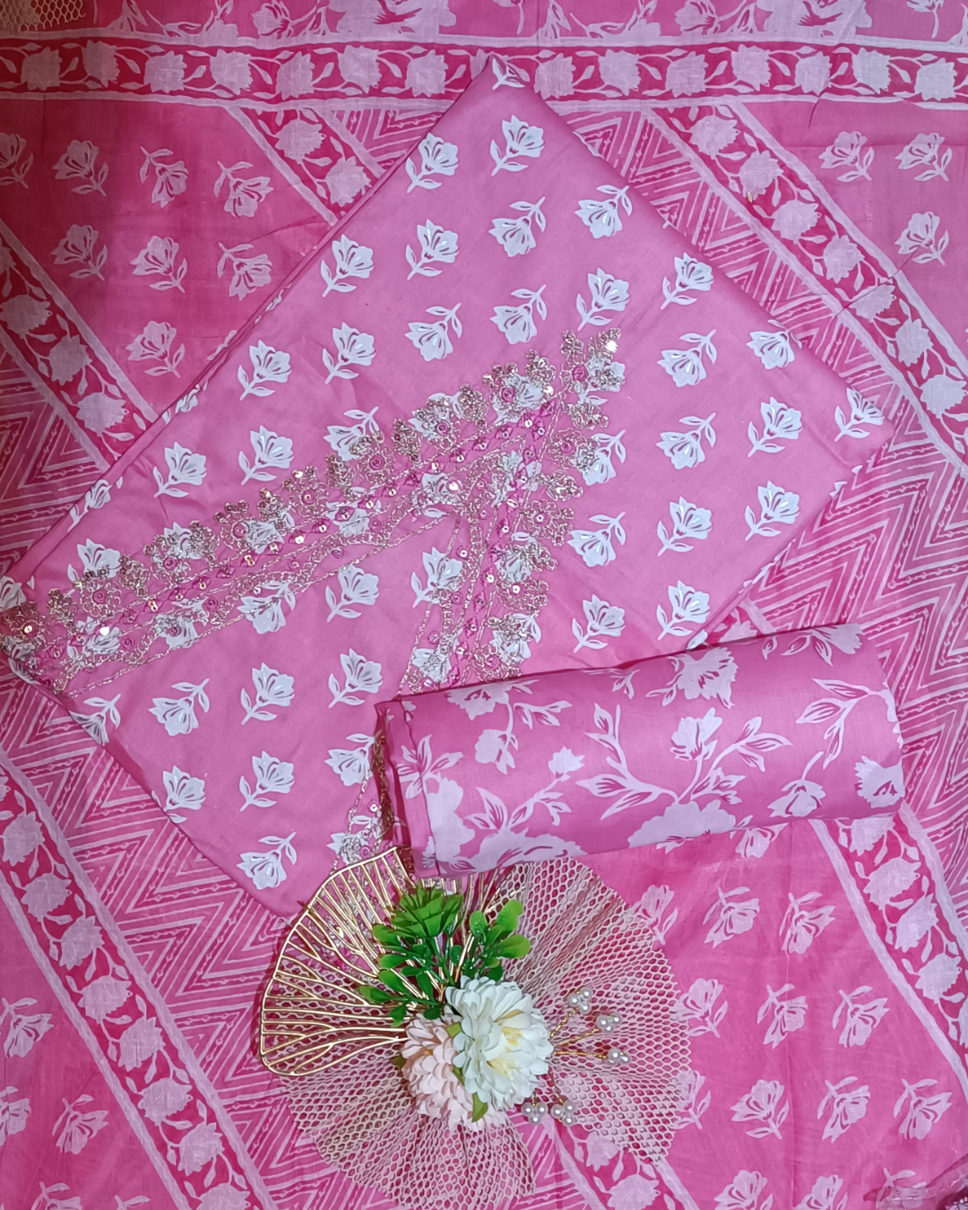 Pink Mal Cotton printed fabric Unstitched Salwar Suit