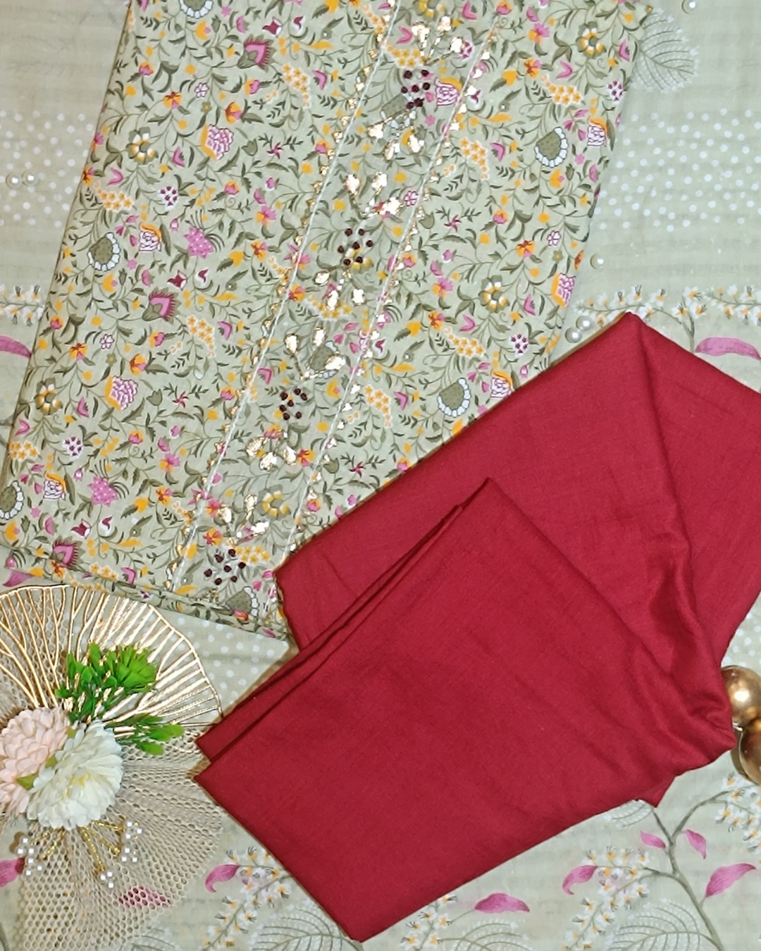 Maroon Mal Cotton printed fabric Unstitched Salwar Suit