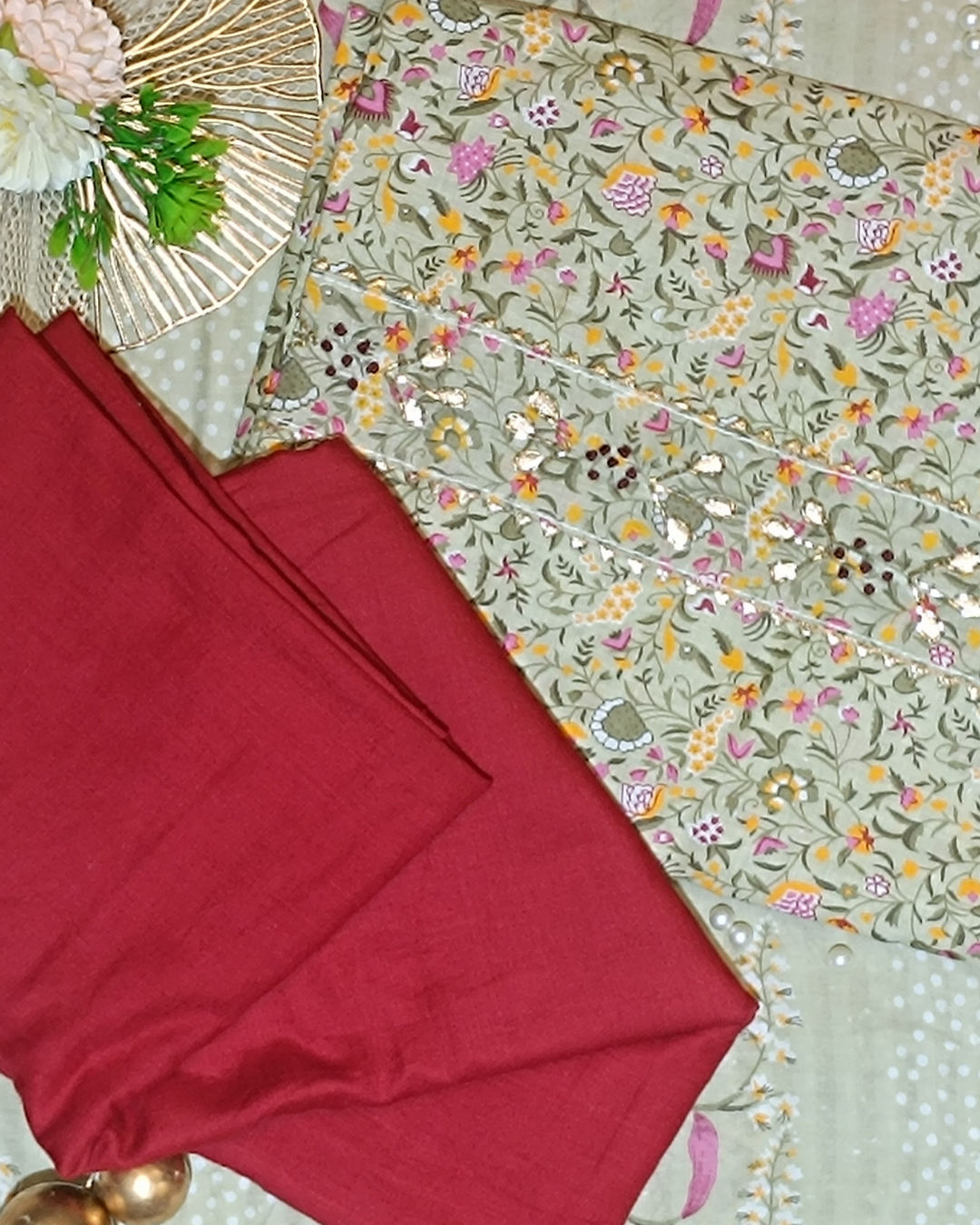 Maroon Mal Cotton printed fabric Unstitched Salwar Suit