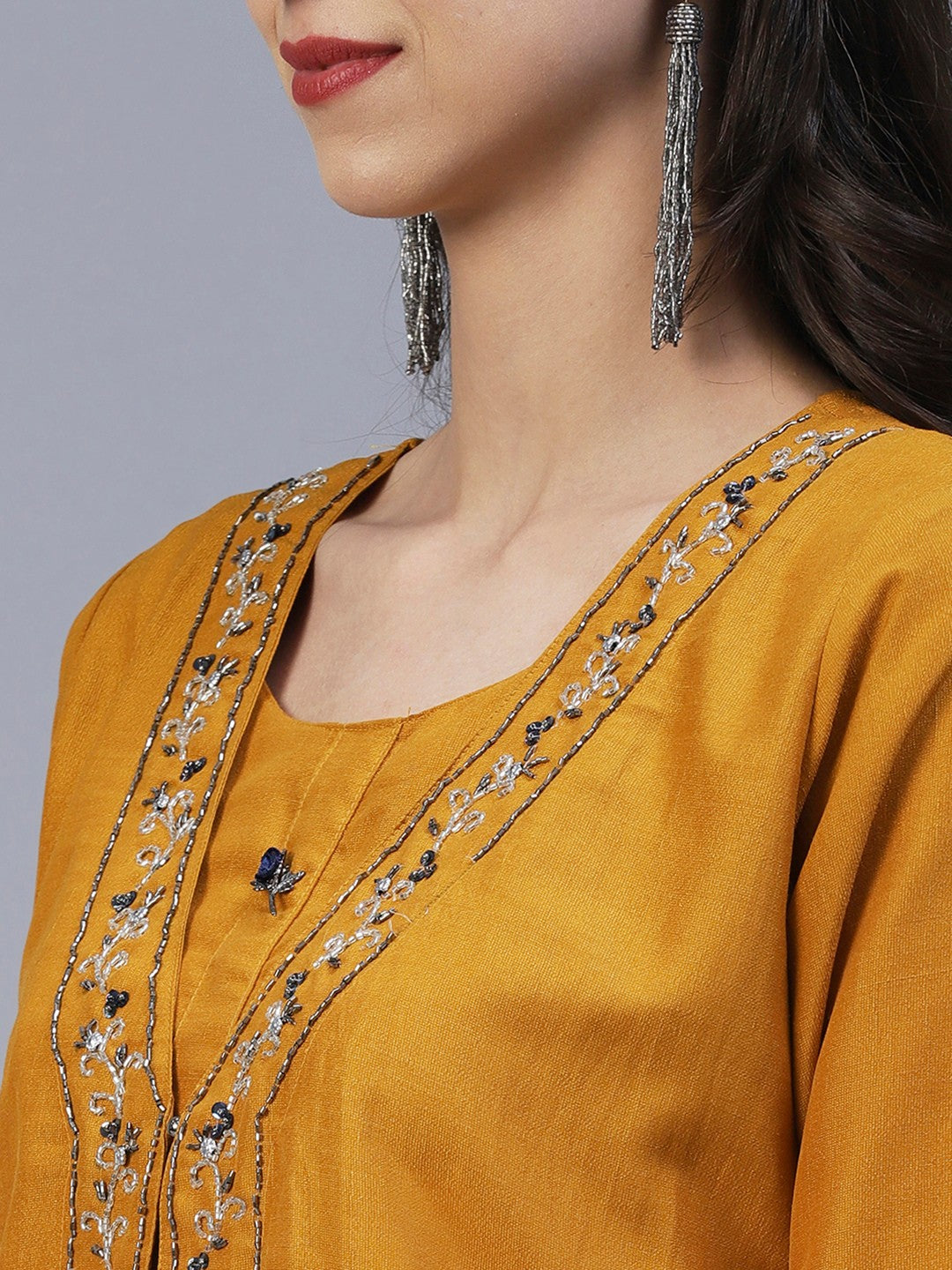Mustard Yellow Hand Embroided Vatican Fabric Ready Co-Ord Set