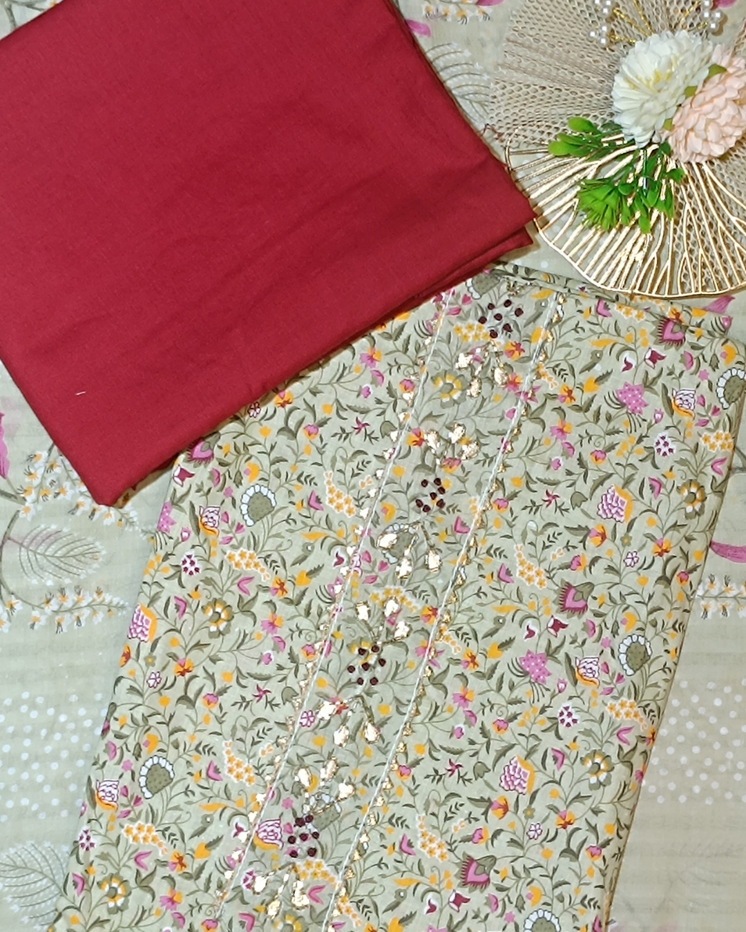 Maroon Mal Cotton printed fabric Unstitched Salwar Suit