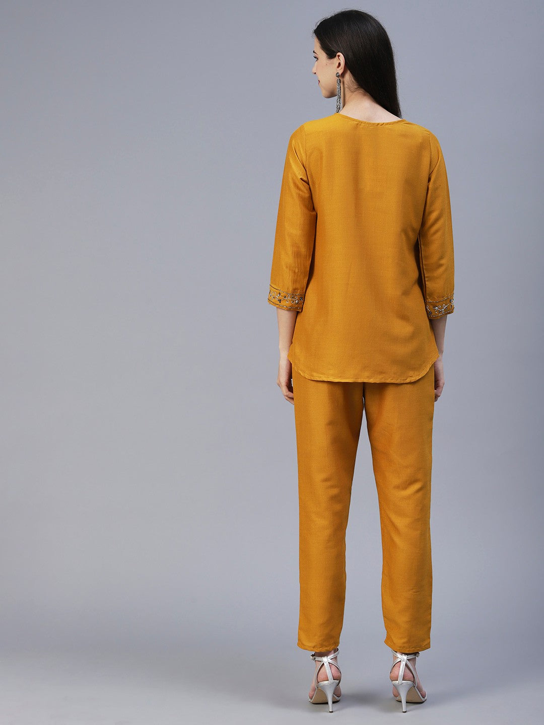 Mustard Yellow Hand Embroided Vatican Fabric Ready Co-Ord Set