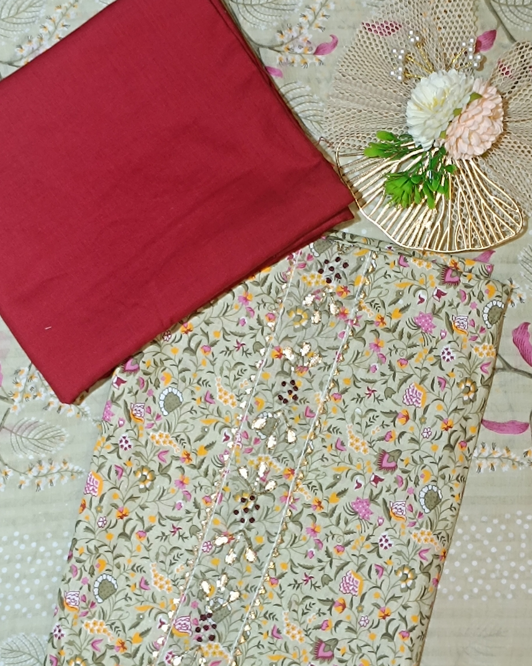 Maroon Mal Cotton printed fabric Unstitched Salwar Suit