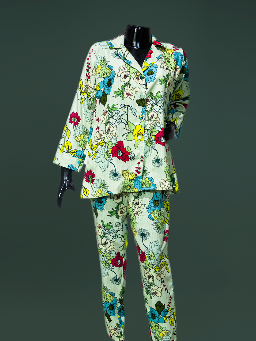 Pista Green Floral Printed Linen Fabric Readymade Co-Ord Set:
