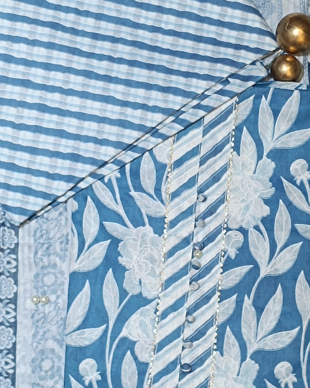Blue And White Mal Cotton printed fabric Unstitched Salwar Suit