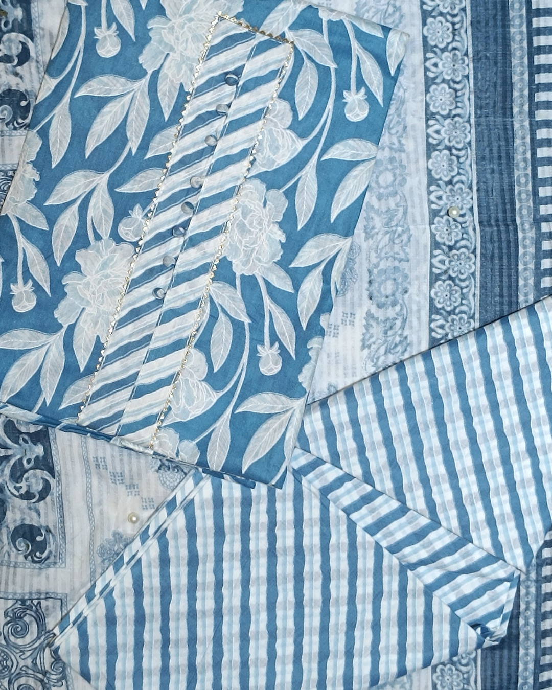Blue And White Mal Cotton printed fabric Unstitched Salwar Suit
