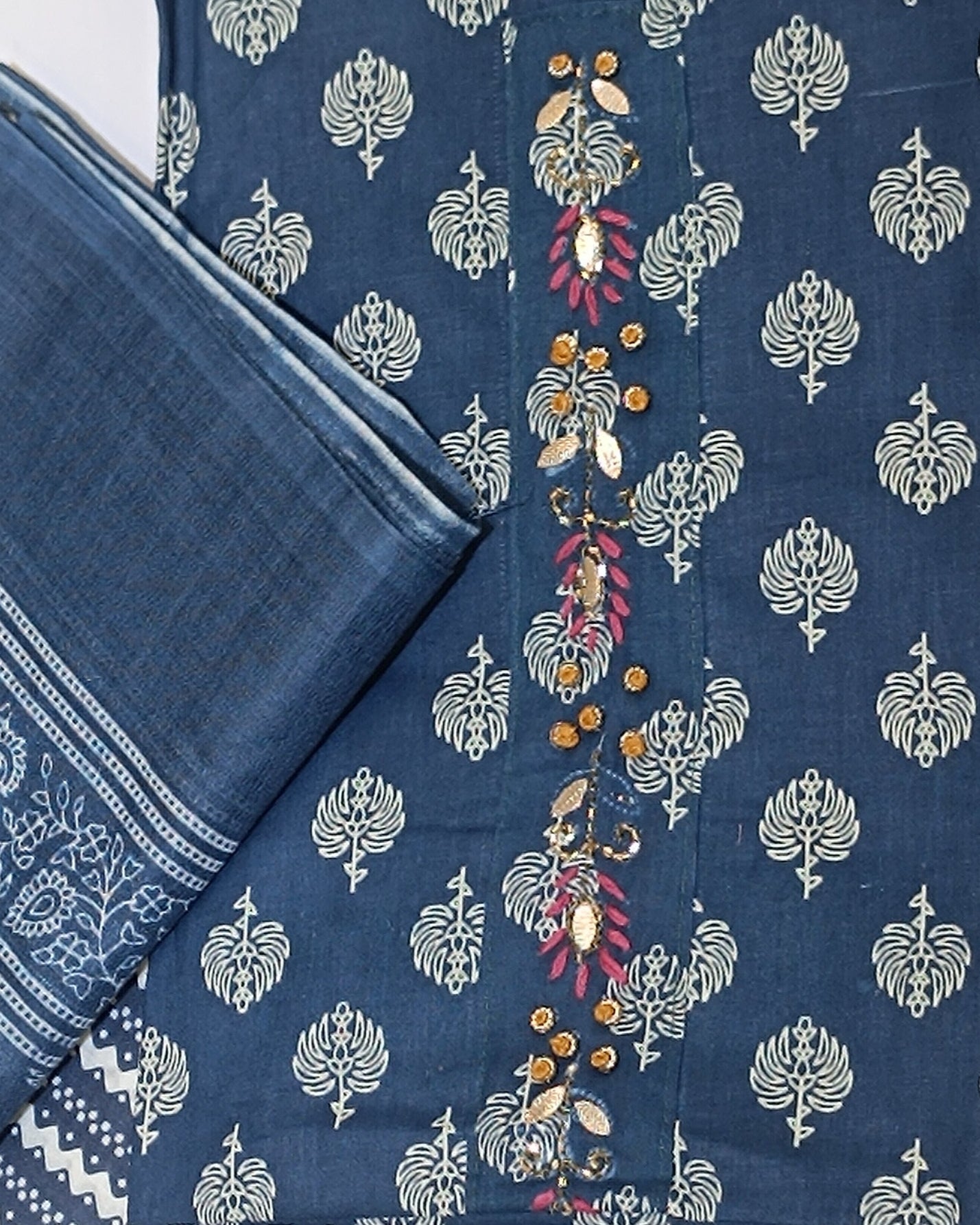 Dark Blue Mal Cotton printed fabric Unstitched Salwar Suit