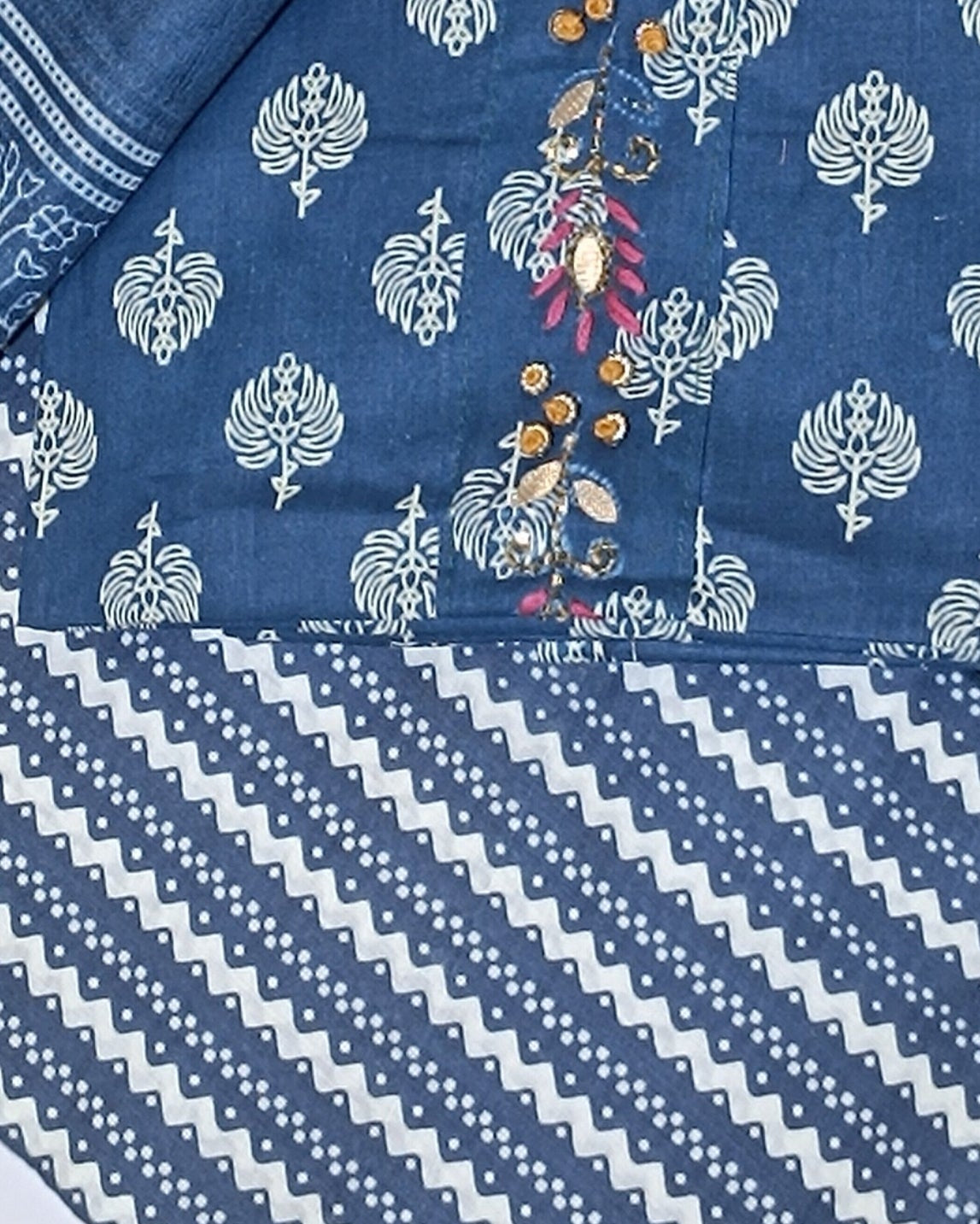Dark Blue Mal Cotton printed fabric Unstitched Salwar Suit